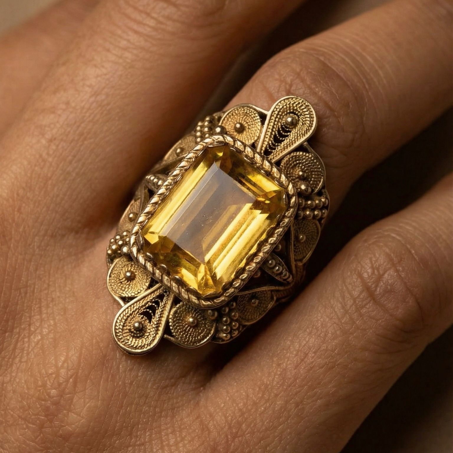 ANILLO DE ORO 18K TIPO CARRETON CON TOPACIO AMARILLO
