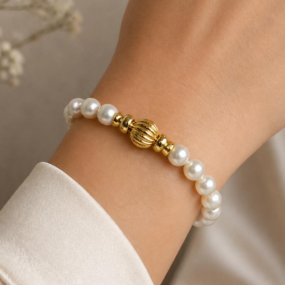 PULSERA DE PERLAS CON CIERRE EN ORO 18 KILATES