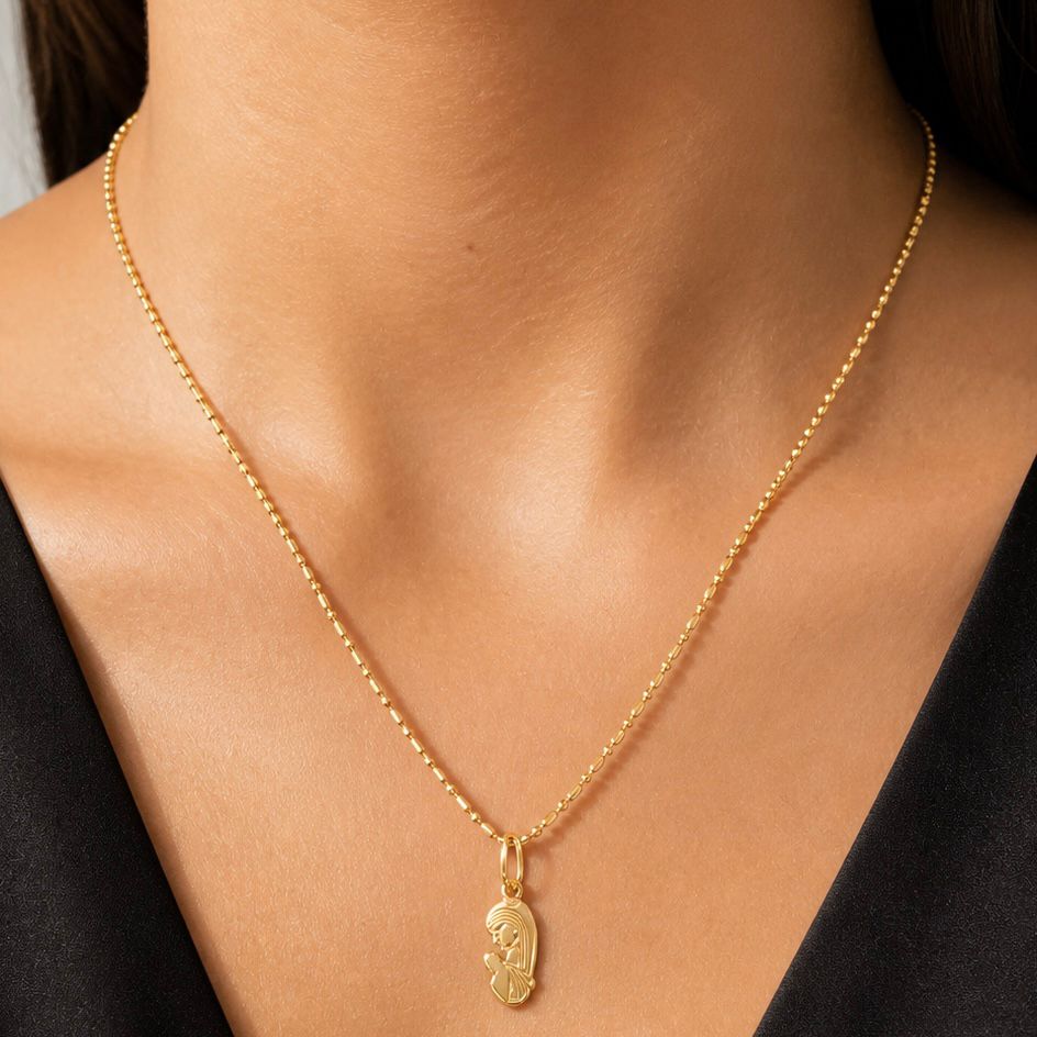CONJUNTO COLLAR EN ORO 18K CON DIJE VIRGEN MARÍA