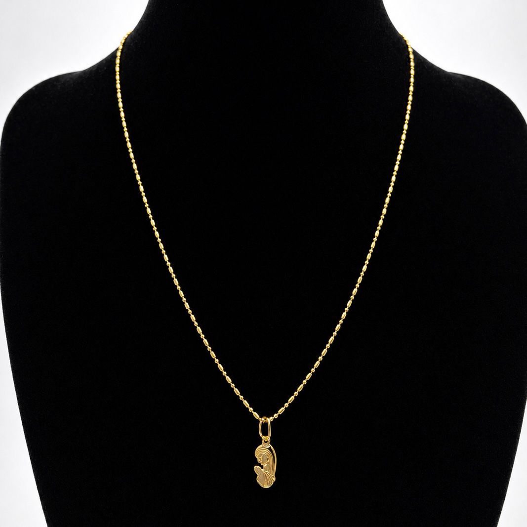 CONJUNTO COLLAR EN ORO 18K CON DIJE VIRGEN MARÍA