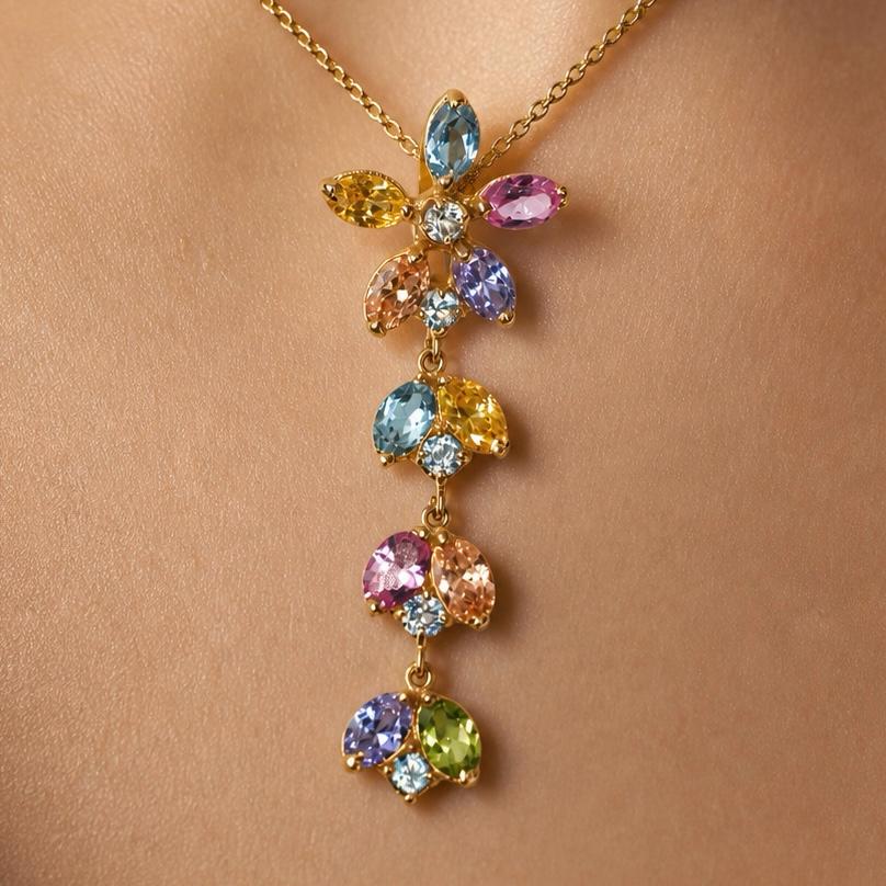 DIJE EN ORO 18 KILATES CON PIEDRAS NATURALES DE COLORES