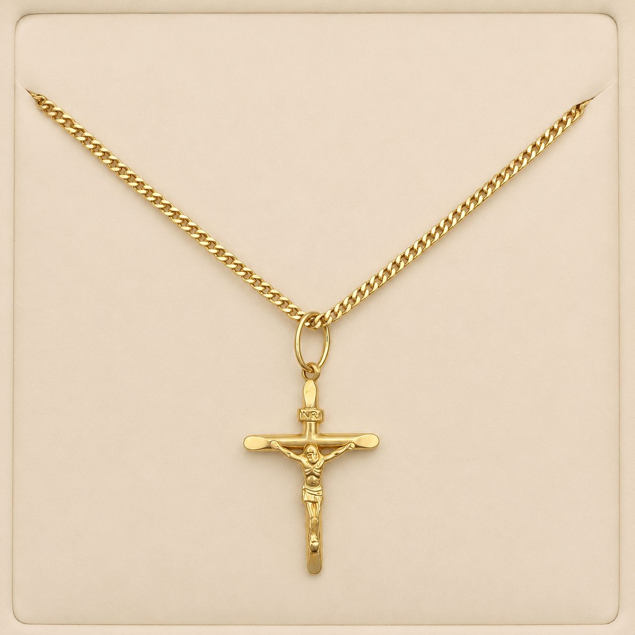 CONJUNTO CADENA CUBANA CON CRUZ DE ORO 18K
