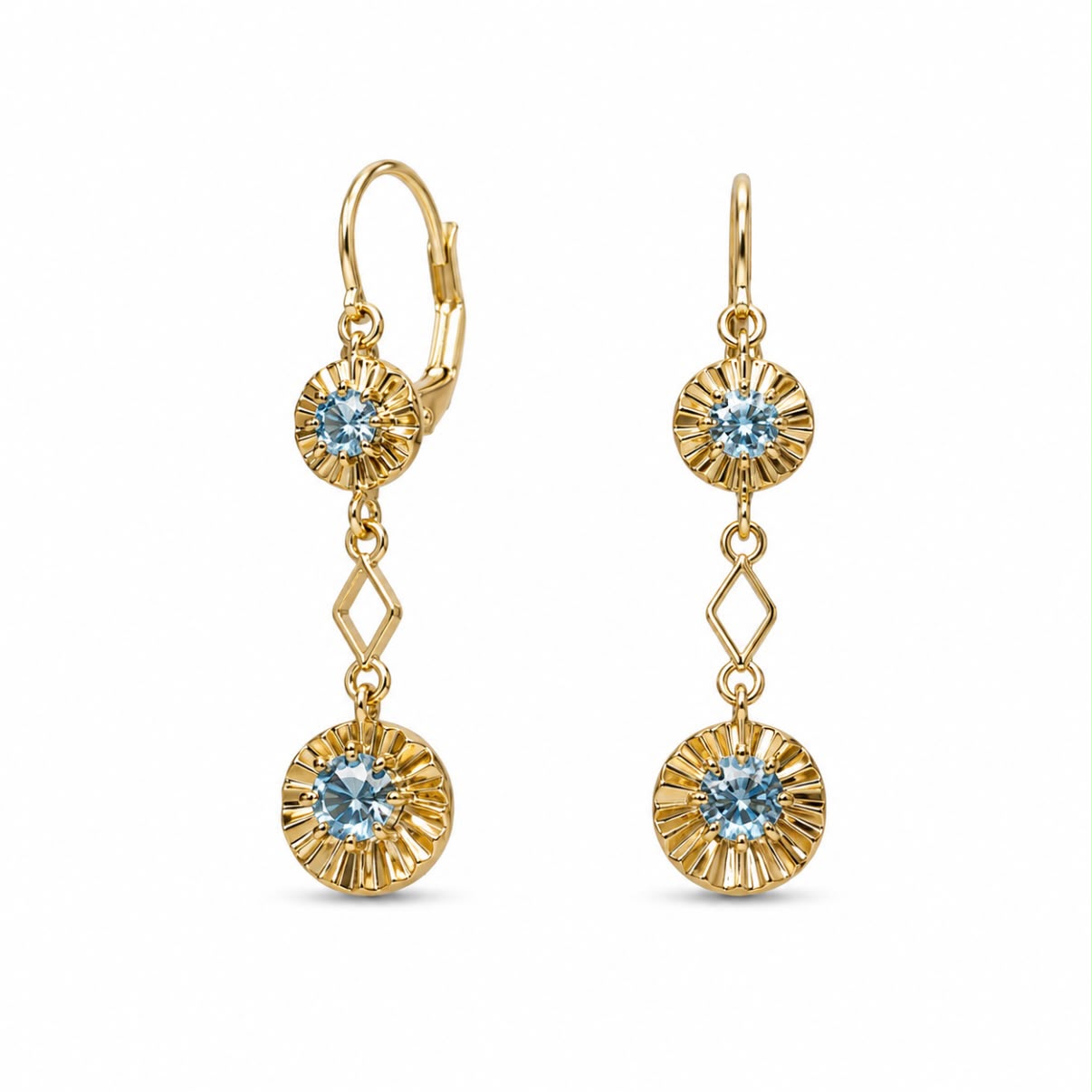 AROS EN ORO 18 KILATES CON AGUA MARINA