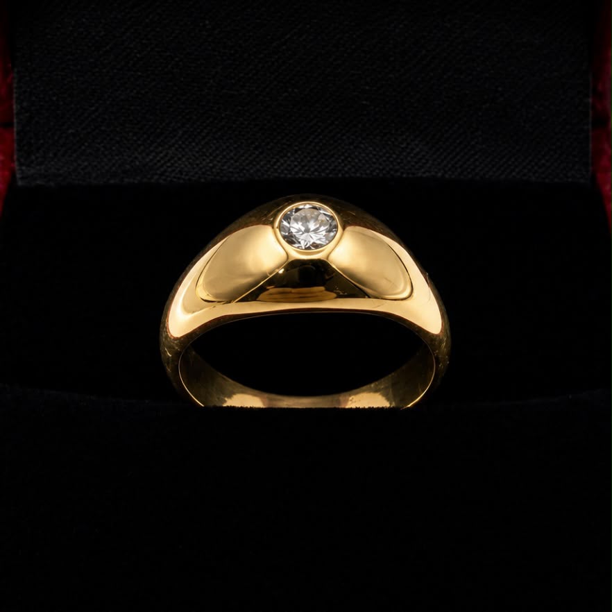 ANILLO CHEVALIER CON BRILLANTE EN ORO 18 KILATES