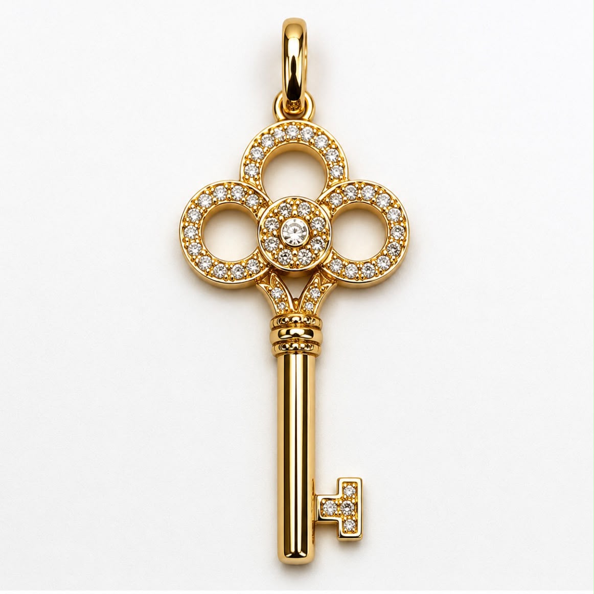 DIJE CON FORMA DE LLAVE EN ORO 18K CON BRILLANTES