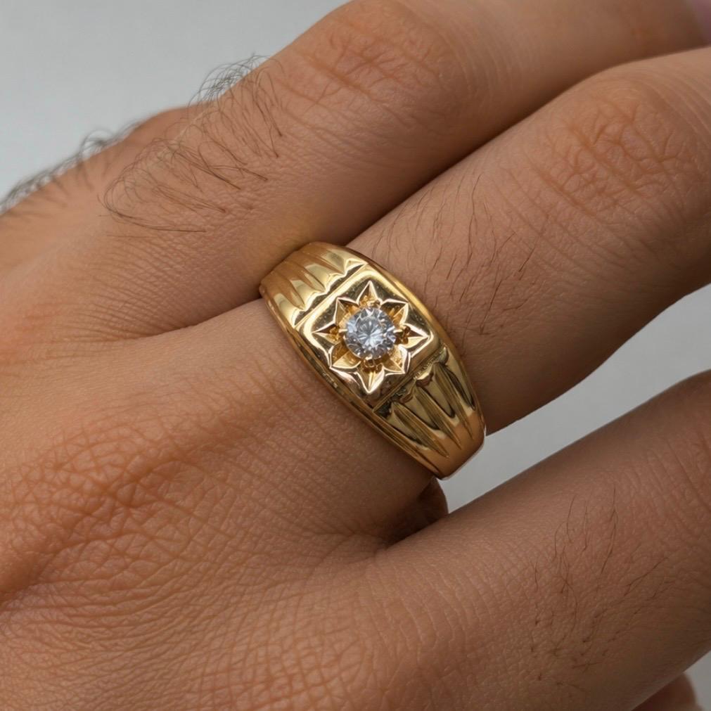 ANILLO SELLO EN ORO 14K CON BRILLANTE NATURAL