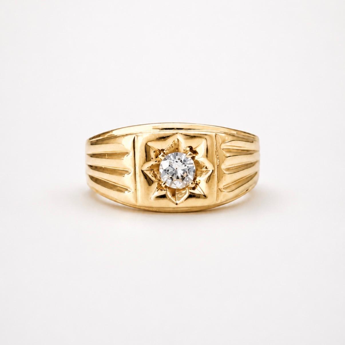 ANILLO SELLO EN ORO 14K CON BRILLANTE NATURAL