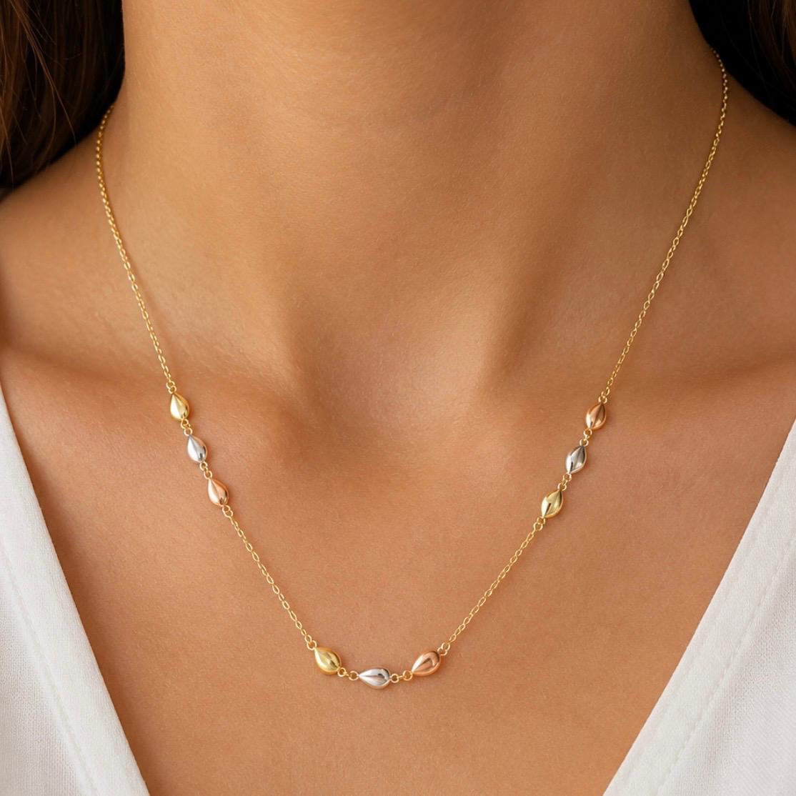CADENA ITALIANA EN ORO 18K CON MOTIVOS GOTA TRICOLOR