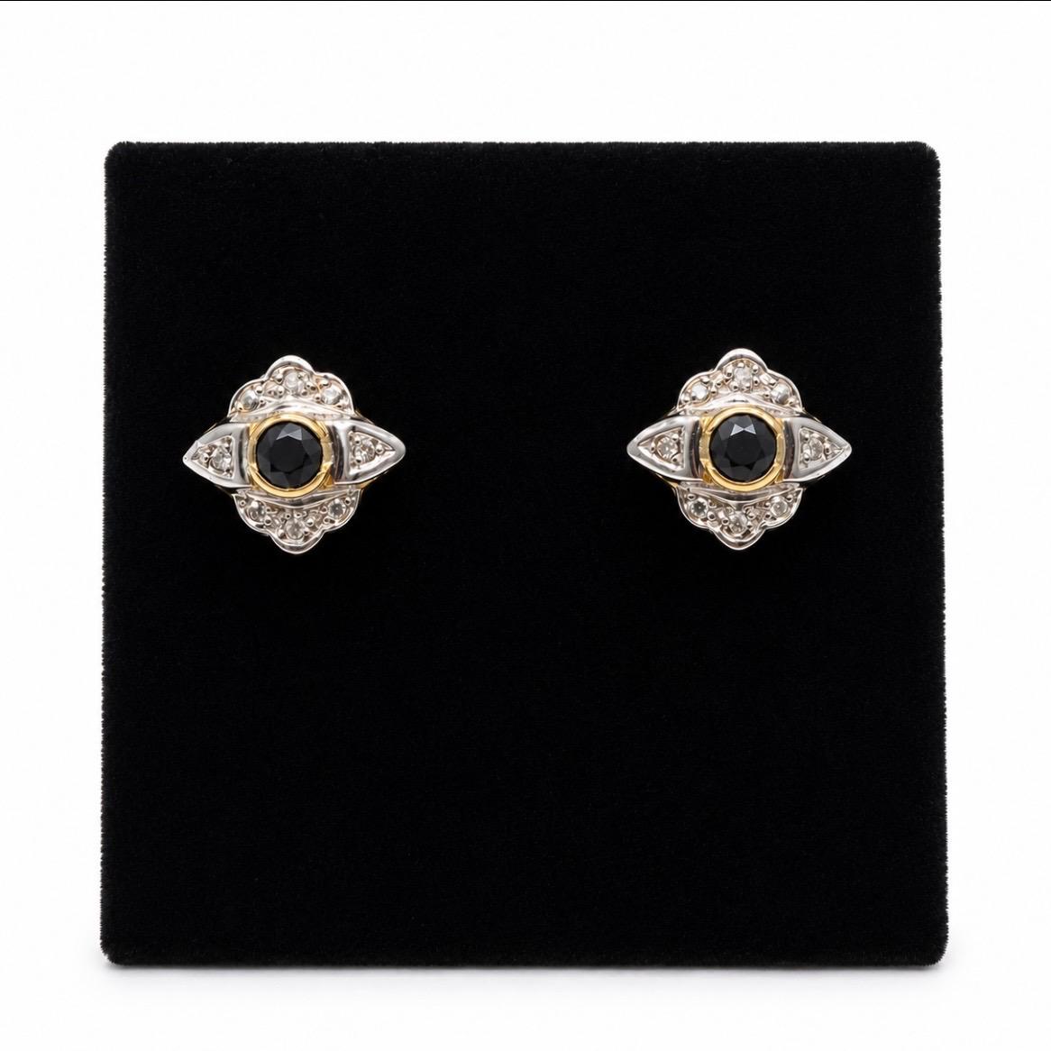 AROS BICOLOR ESTILO ROSETÓN EN ORO 18K CON CIRCÓN NEGRO
