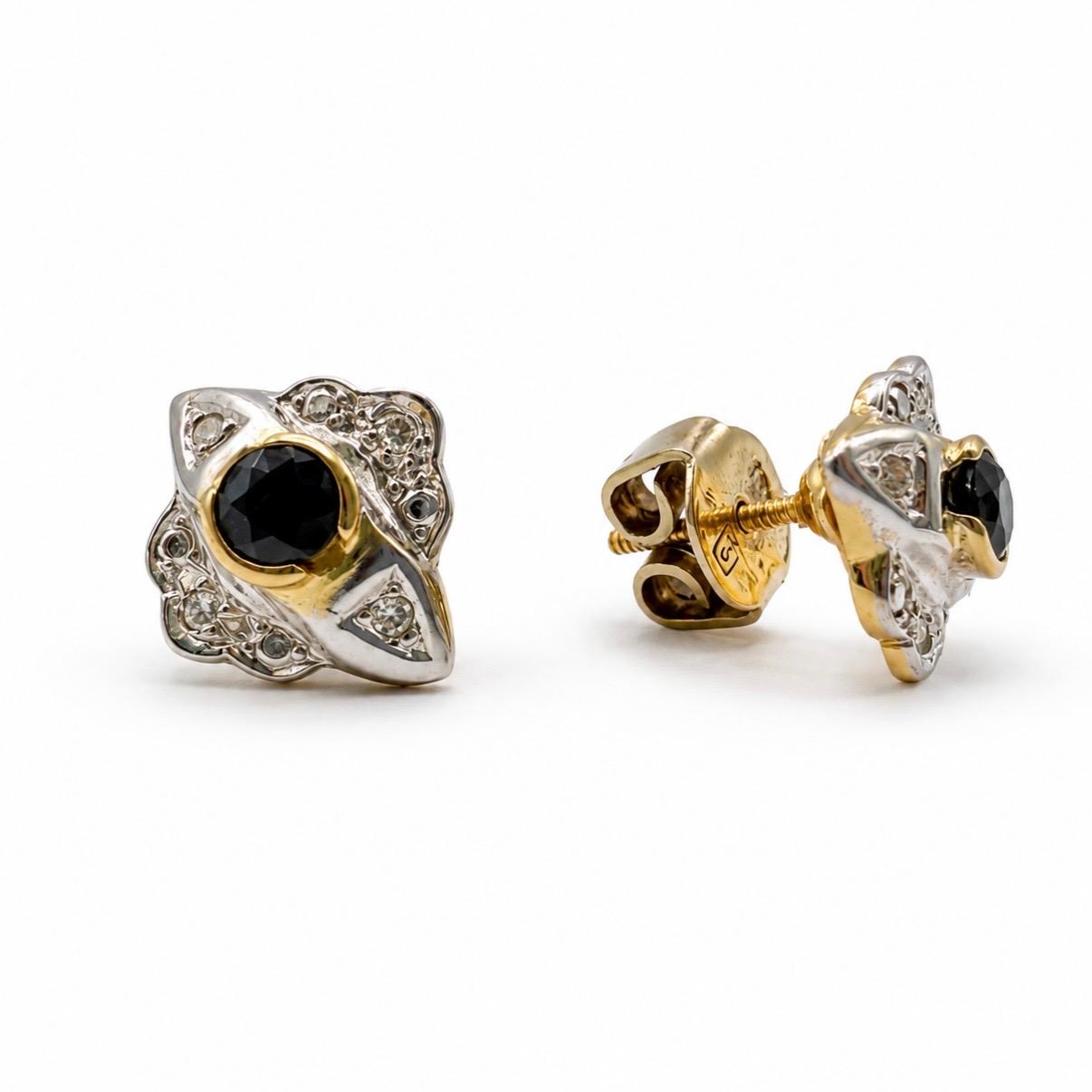 AROS BICOLOR ESTILO ROSETÓN EN ORO 18K CON CIRCÓN NEGRO