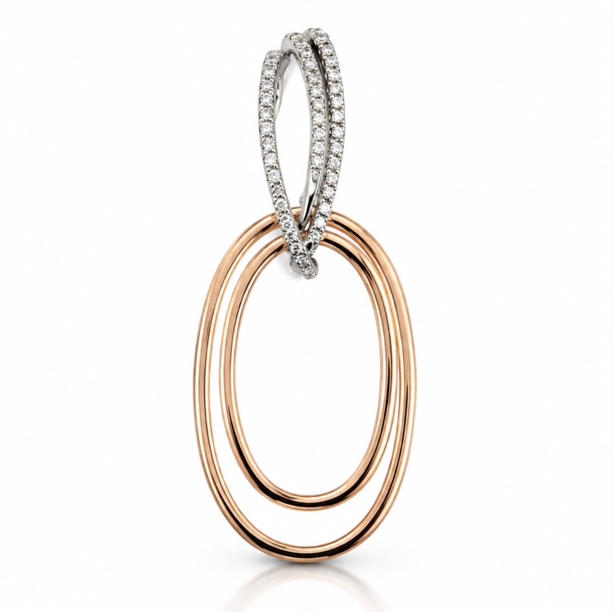 DIJE DOBLE ÓVALO EN ORO BLANCO Y ORO ROSA 18K CON CHISPAS DE BRILLANTES