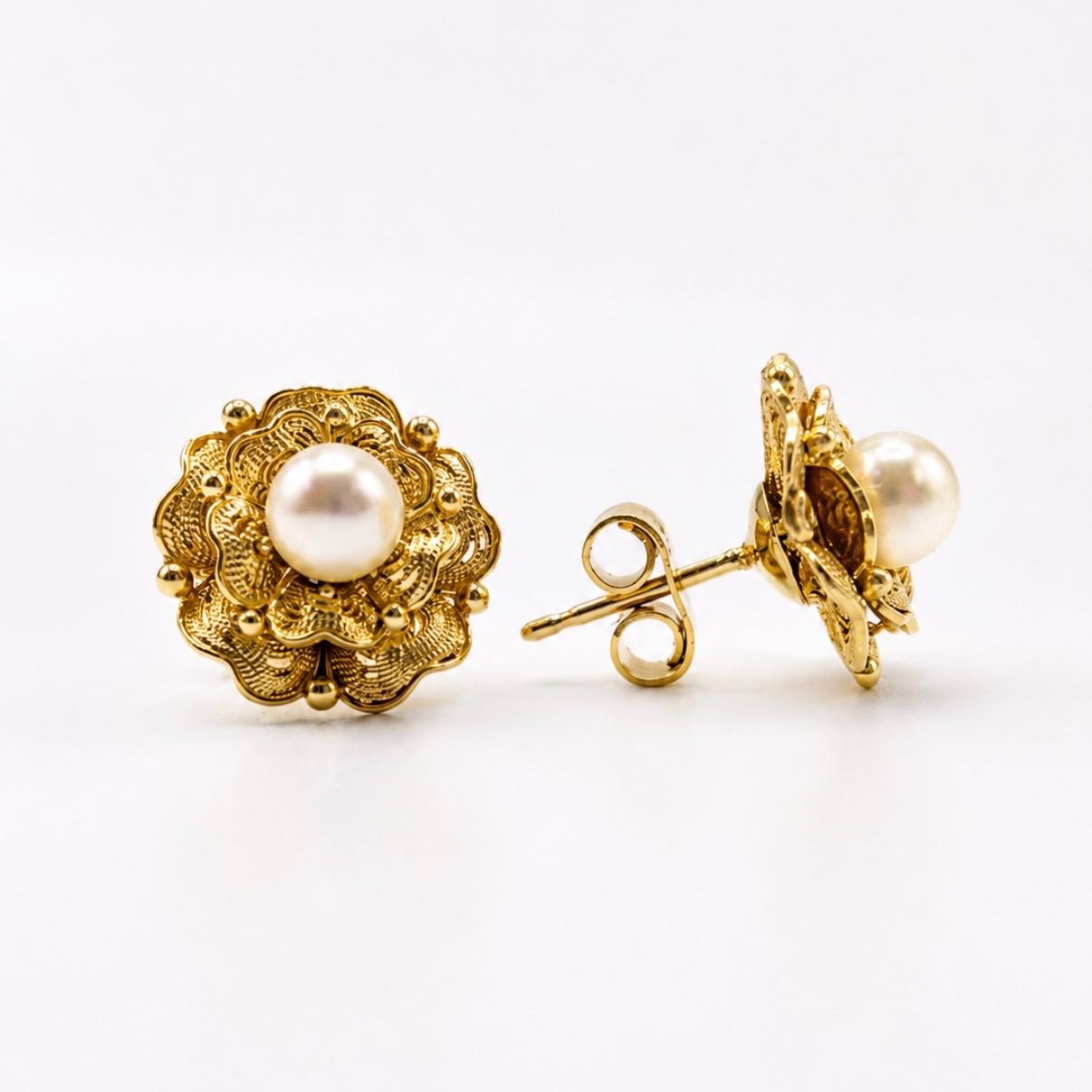 AROS FLOR FILIGRANA CON PERLA CULTIVADA EN ORO 18K