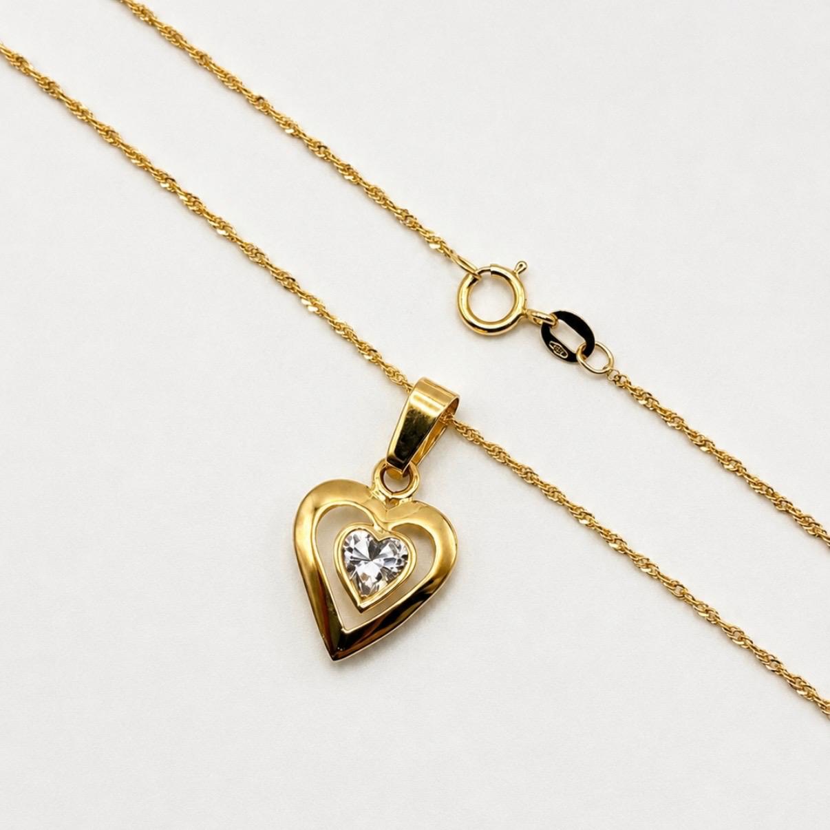 CONJUNTO CORAZÓN EN ORO 18K CON CIRCÓN