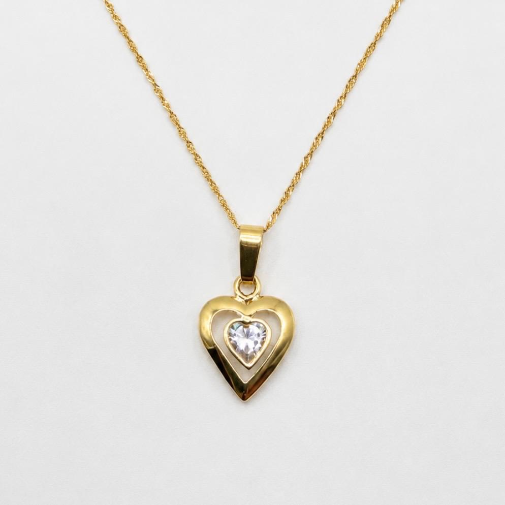 CONJUNTO CORAZÓN EN ORO 18K CON CIRCÓN