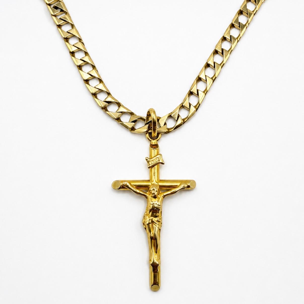 CONJUNTO CADENA GRUMET ITALIANA + CRUZ EN ORO 18K