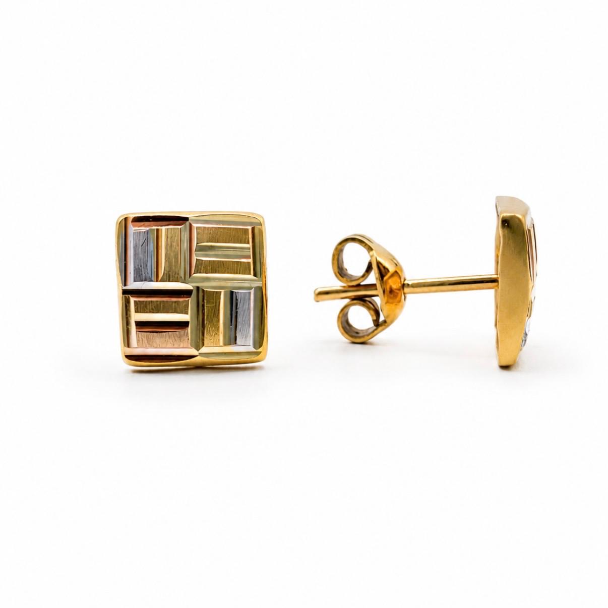ARO GEOMÉTRICO TRICOLOR EN ORO 18K