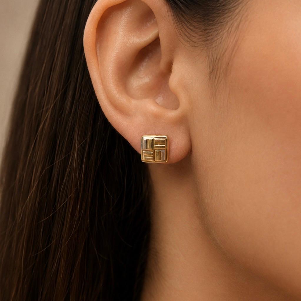 ARO GEOMÉTRICO TRICOLOR EN ORO 18K