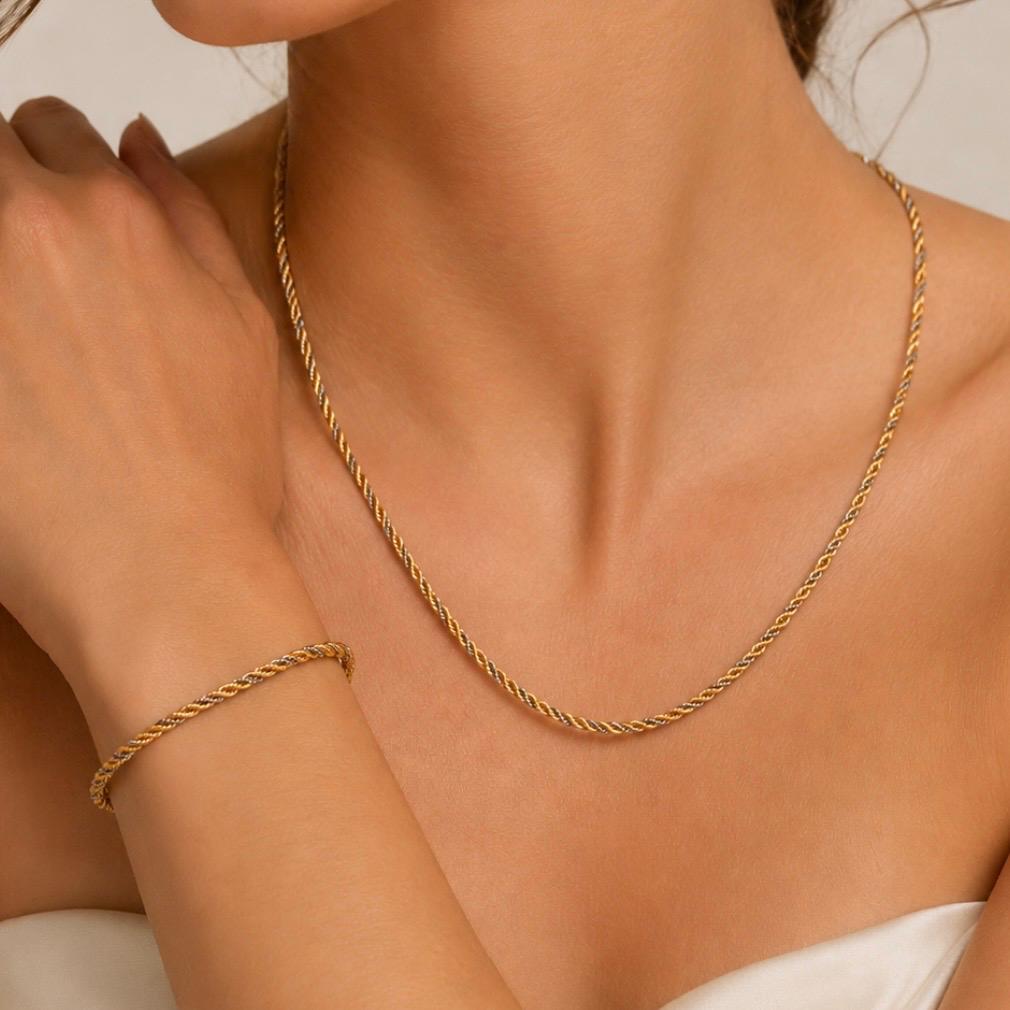 CONJUNTO CORDÓN TRICOLOR EN ORO 18K