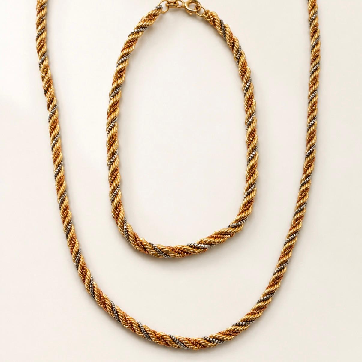 CONJUNTO CORDÓN TRICOLOR EN ORO 18K