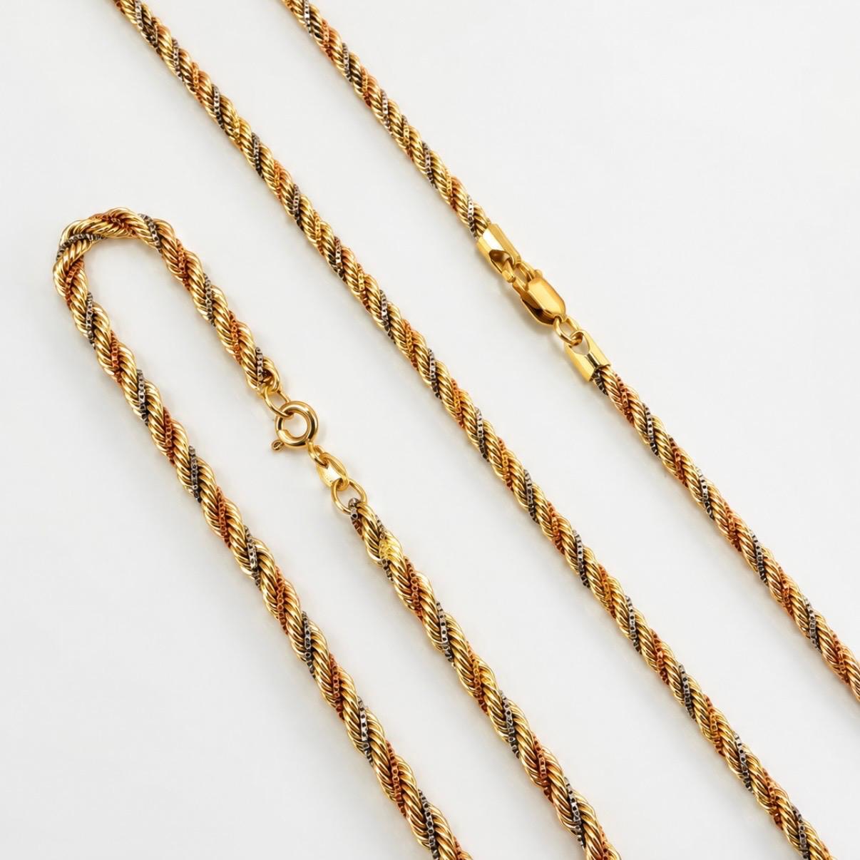 CONJUNTO CORDÓN TRICOLOR EN ORO 18K