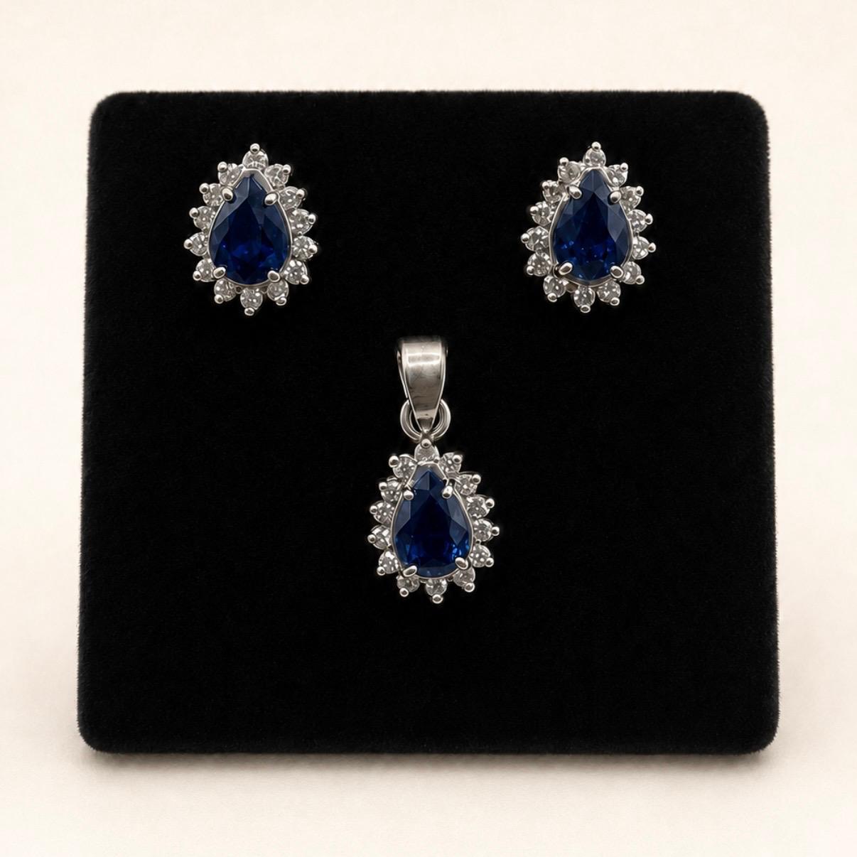 CONJUNTO IMPERIAL DE ZAFIROS Y BRILLANTES EN ORO BLANCO 18K