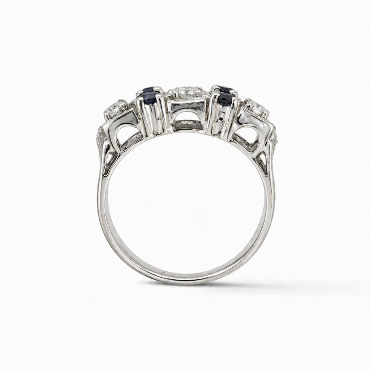 ANILLO TRIPLE BANDA CON ZAFIROS Y BRILLANTES EN ORO BLANCO 18K